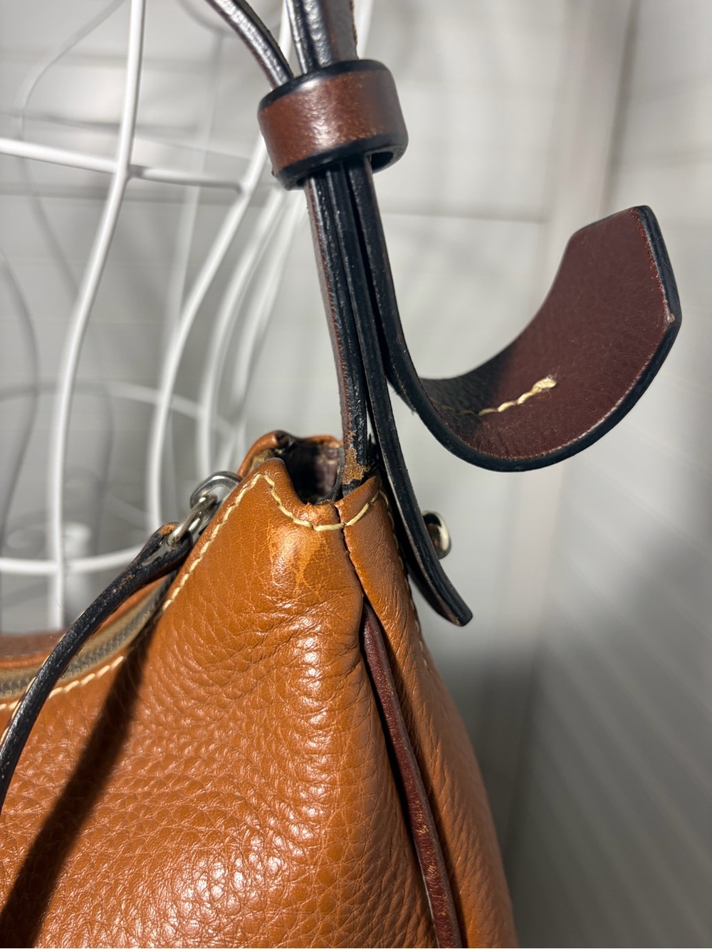 Dooney & Bourke -East West Hobo Bag in Brown Pebbled Leather W/ Dark Brown Strap - Picture 12 of 14